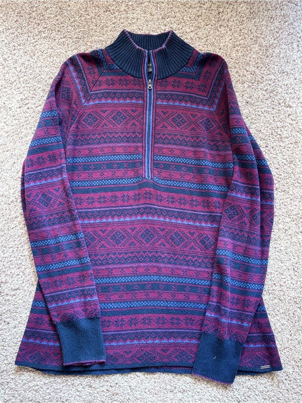 Eddie Bauer 1/4 Zip Ski Pullover Sweater Purple Fair Isle Nordic Cabincore M